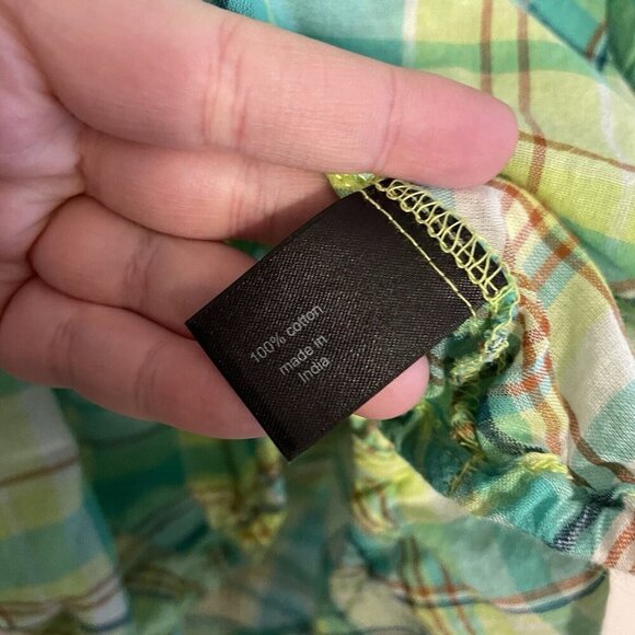 Lane Bryant 18/20 Green Plaid Cotton Gauze Long Sleeve Smocked Keyhole Top NWT - Picture 10 of 12